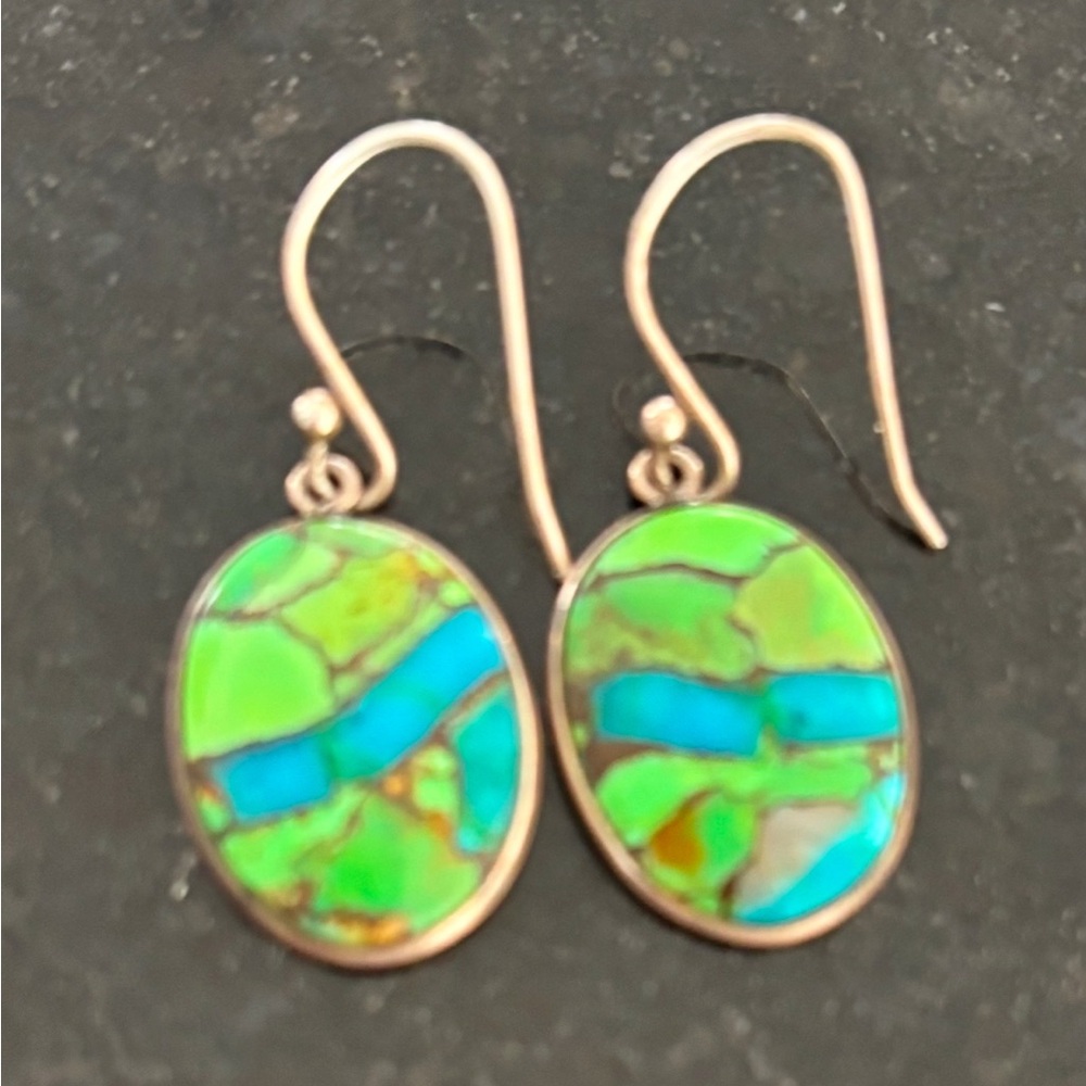 Elegant Green and Blue Stone Earrings S925